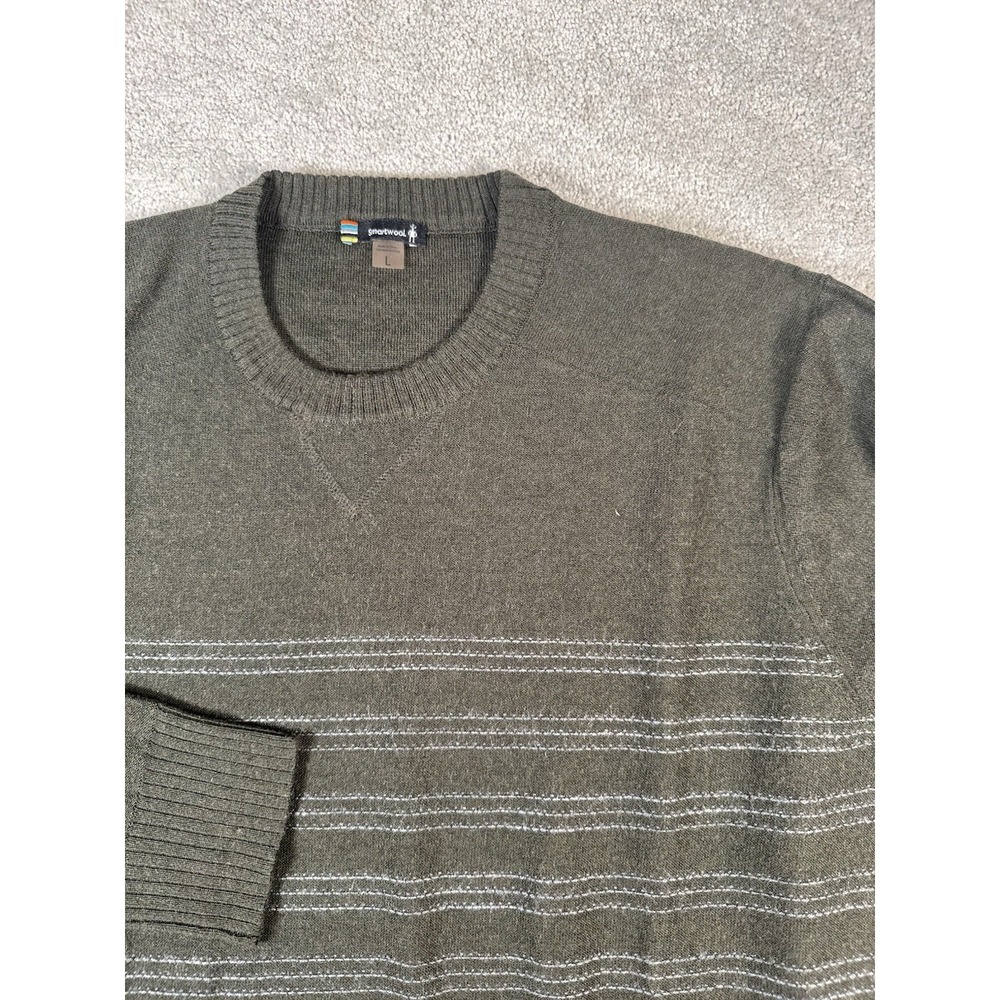 Smartwool Khaki Green Wool/ Nylon Sweater‎ Size L Striped Preppy Dadcore